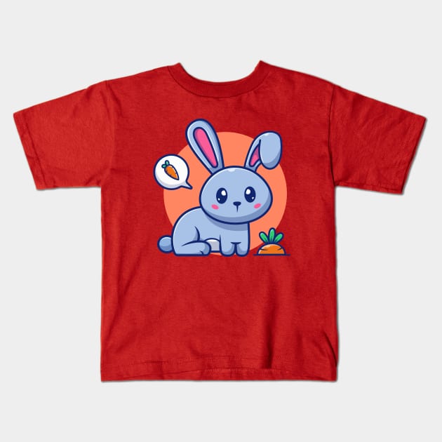 Cute Rabbit With Bubble Speech Carrot Kids T-Shirt by Catalyst Labs